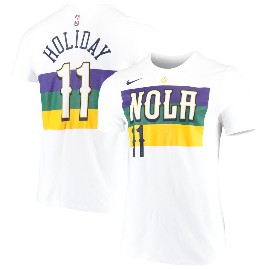 Men 2020 NBA Nike Jrue Holiday New Orleans Pelicans White 201920 City Edition Name Number Performance TShirt